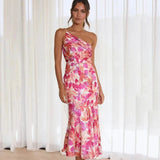 Elegant one-shoulder floral Cocktail Party dress