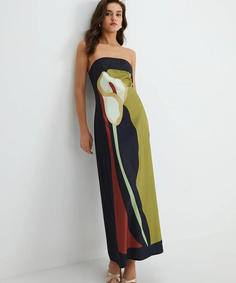 Calla Strapless Printed Summer Party Maxi Dress