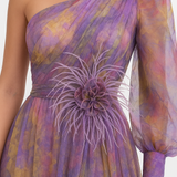 Evening Asymmetric sleeve Maxi Evening Gown