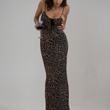 Leopard Pattern Evening Party Maxi Dress