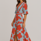 Floral V-Neck Summer Evening Maxi Dress