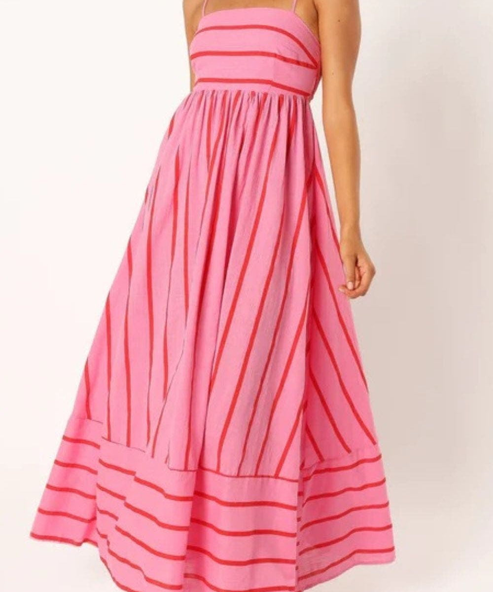 Striped Strappy Summer Beach Maxi Dress