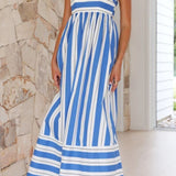 Striped Strappy Summer Beach Maxi Dress