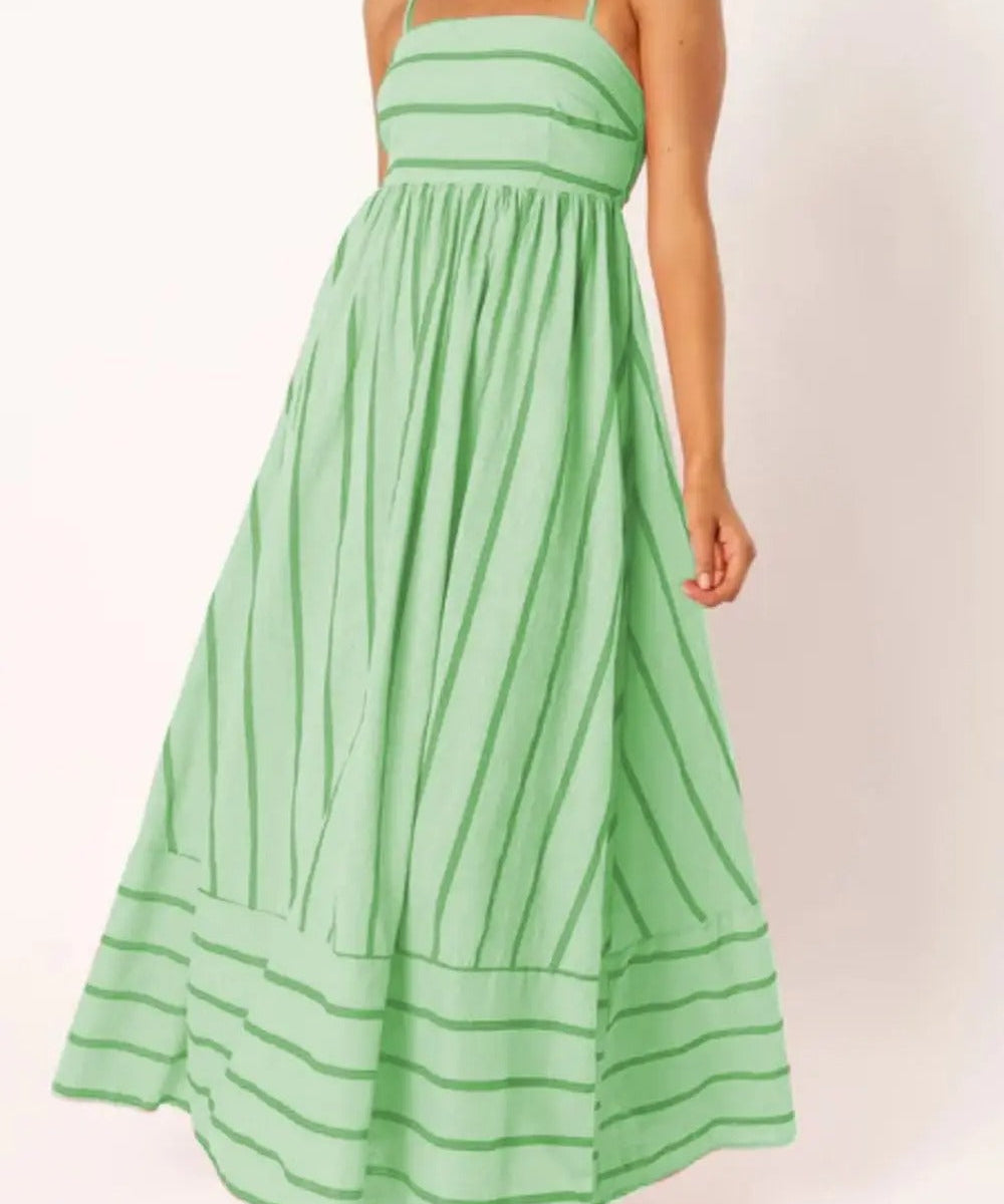 Striped Strappy Summer Beach Maxi Dress