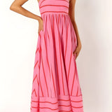 Striped Strappy Summer Beach Maxi Dress