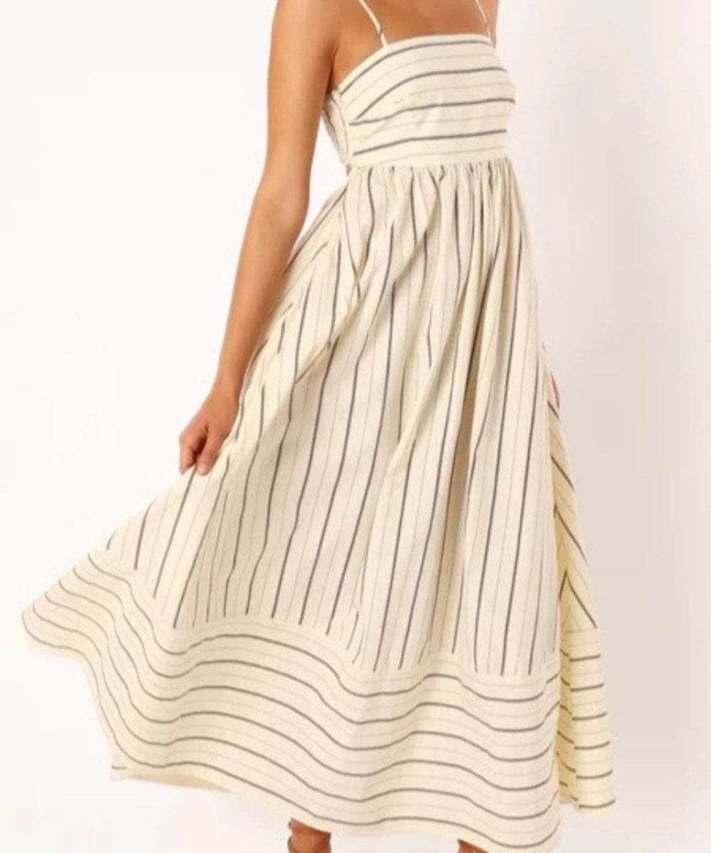 Striped Strappy Summer Beach Maxi Dress