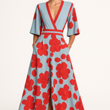 Floral V-Neck Summer Evening Maxi Dress