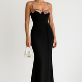 Flower Embroided Summer Night Maxi Dress