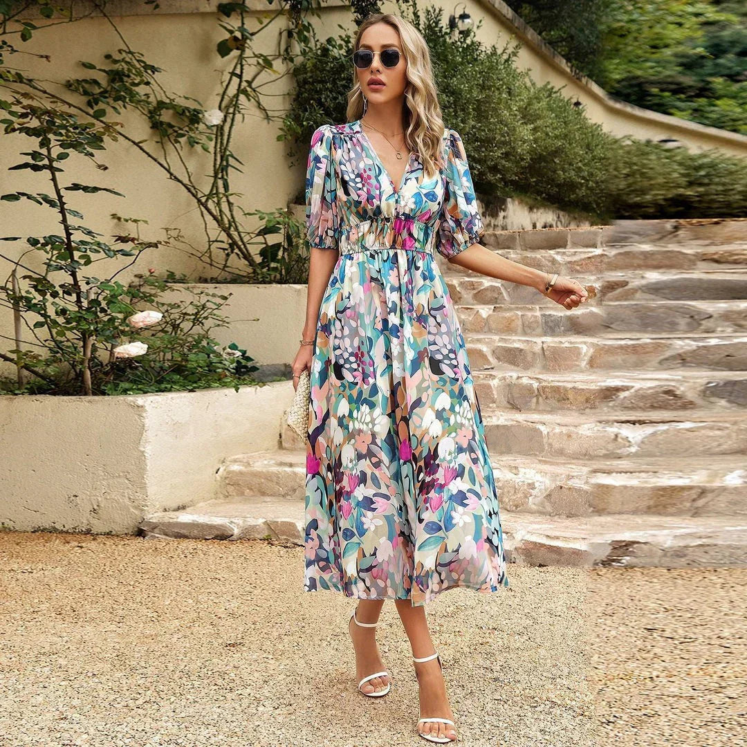 Flowing Summer midi dress with floral print