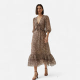 Legacy Sydney | Women’s Printed Midi Dress – V-Neck Autumn Elegance