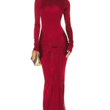 Red High Neck Formal Party Maxi Dress