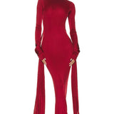 Red High Neck Formal Party Maxi Dress
