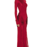 Red High Neck Formal Party Maxi Dress