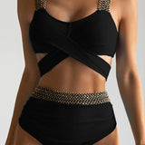 Legacy Sydney | Elegant Golden Cross Straps High-Waisted Bikini