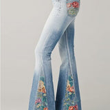 Legacy Sydney | Women's Bootcut Denim Jeans with Flower Embroidered