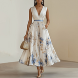 Elegant Floral Ceremony Dress in Blue and White