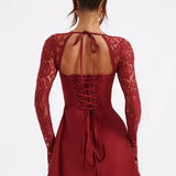 Red Lace Up Party Mini Dress