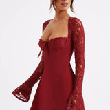 Red Lace Up Party Mini Dress