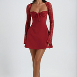 Red Lace Up Party Mini Dress