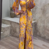 Luxurious Evening Maxi Dress - Yellow & purple