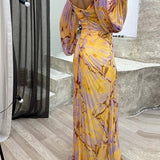 Luxurious Evening Maxi Dress - Yellow & purple