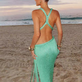 Mint Green Cable Knit Summer Party Maxi Dress