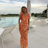 Summer Cocktail Maxi dress with ruffles and floral pattern