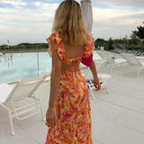 Summer Cocktail Maxi dress with ruffles and floral pattern