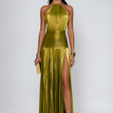 Legacy Sydney | Metallic Pleated Halter Maxi Dress