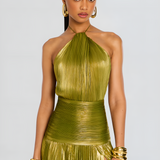 Legacy Sydney | Metallic Pleated Halter Maxi Dress