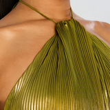 Legacy Sydney | Metallic Pleated Halter Maxi Dress