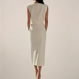 Elegant Midi Dress with Button Detail and Side Slit