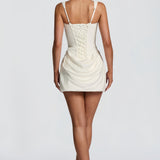 Elegant White Ruched Bodycon Party Mini Dress