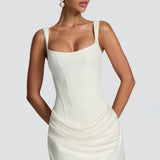 Elegant White Ruched Bodycon Party Mini Dress