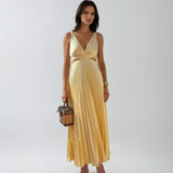 Yellow Pleated Summer Party Maxi Dress