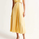 Yellow Pleated Summer Party Maxi Dress