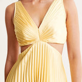 Yellow Pleated Summer Party Maxi Dress