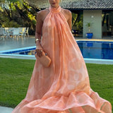 Printed Halter Neck Wedding Guest Maxi Dress