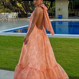 Printed Halter Neck Wedding Guest Maxi Dress