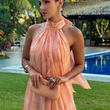 Printed Halter Neck Wedding Guest Maxi Dress