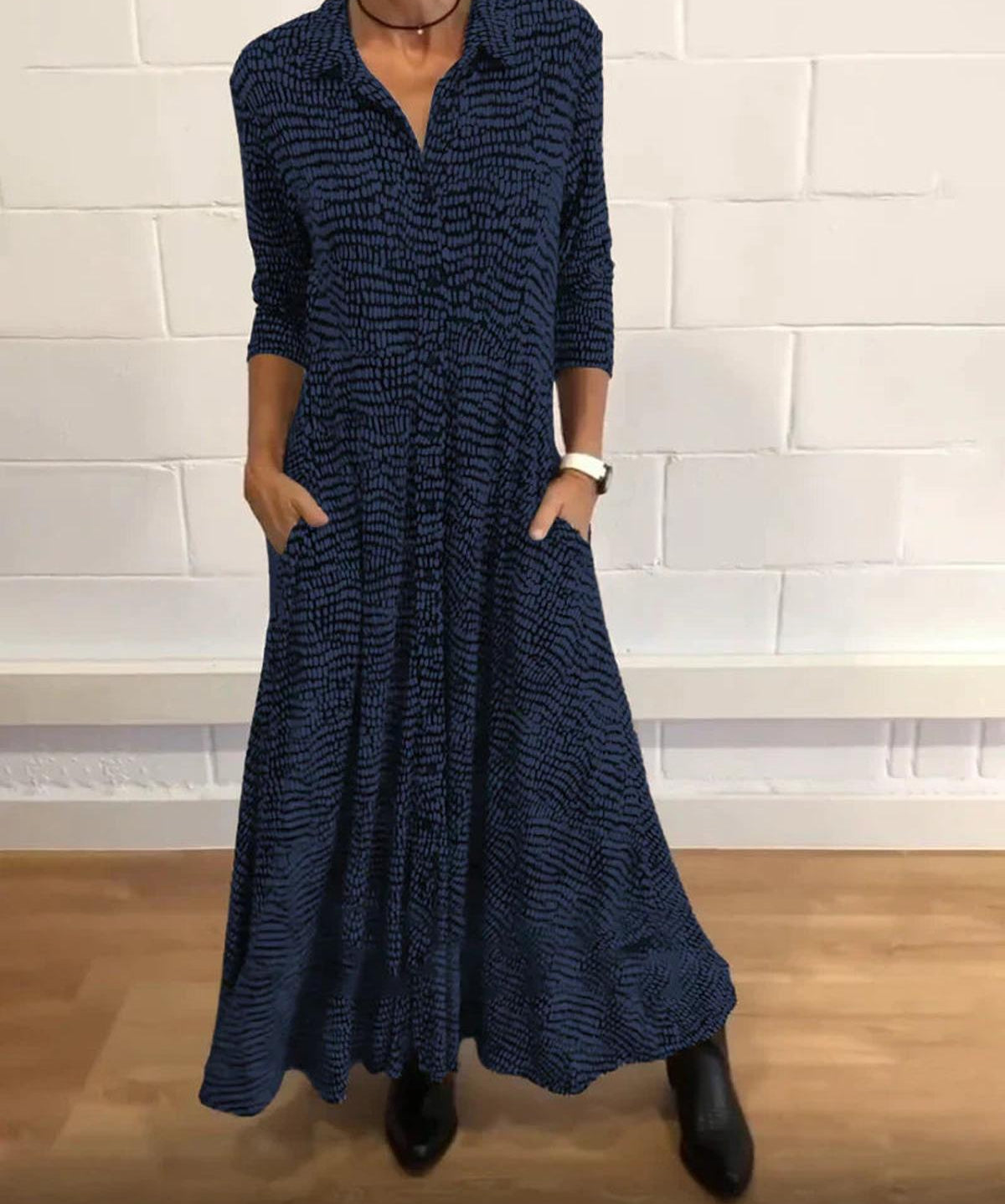 Long Relaxed Dress With V-Neck