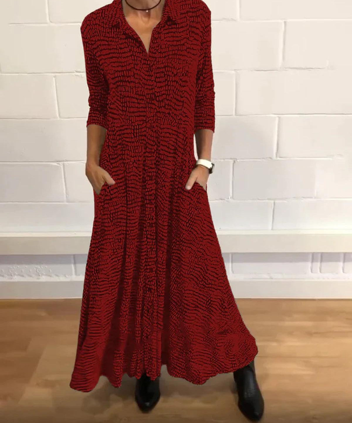 Long Relaxed Dress With V-Neck