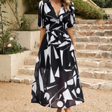 Elegant Floral Party Midi Dress with Puff Sleeves