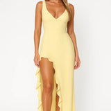 Ruched V-neck Wedding Guest Maxi Dress