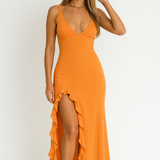 Ruched V-neck Wedding Guest Maxi Dress