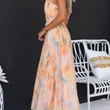Elegant Watercolour Maxi Dress for Summer Party