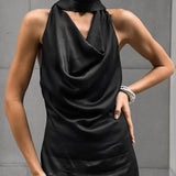 Black Satin Halter Wedding Guests Maxi Dress