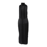 Black Satin Halter Wedding Guests Maxi Dress