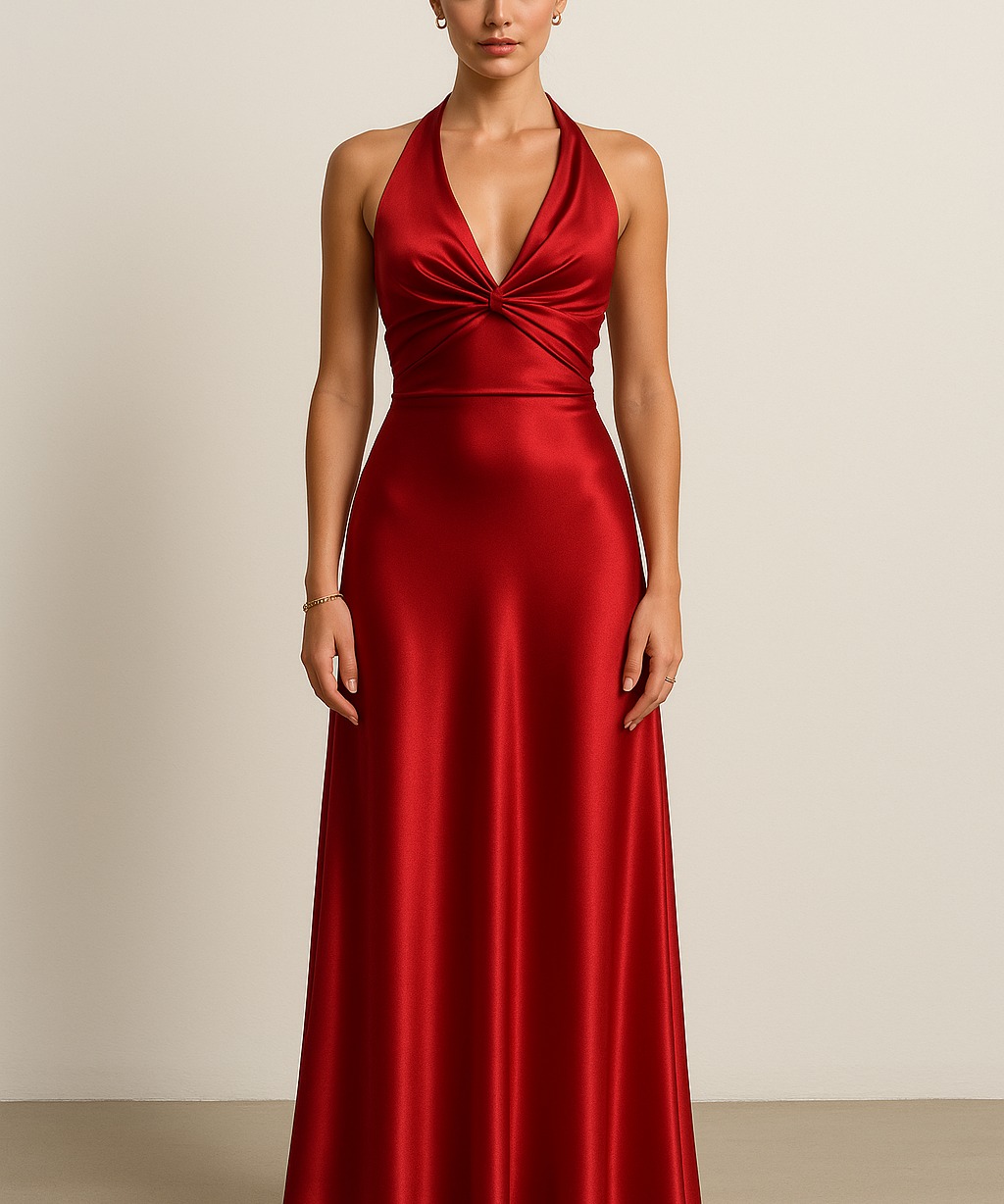 Satin Halter Prom Maxi Gown