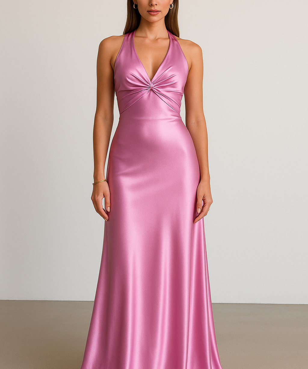 Satin Halter Prom Maxi Gown